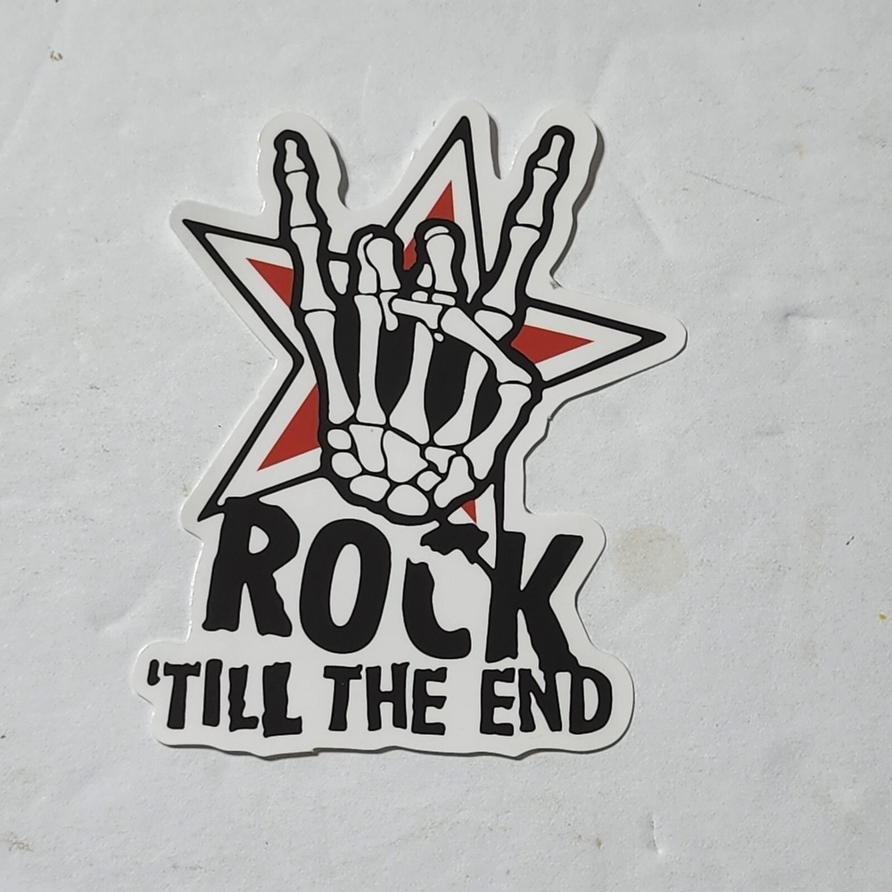 Rock 'Till The End Skeleton Hand Gesture Star Music Vinyl Sticker New 3"